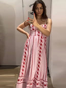 Fashion Women Floral Dress Sleeveless Spaghetti Strap Cinched Waist Slim Female Dress Chic Summer Vacation Clothes 2026 New