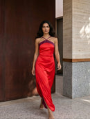 The Suzette | Color-Block Scarf-Collar Maxi Dress