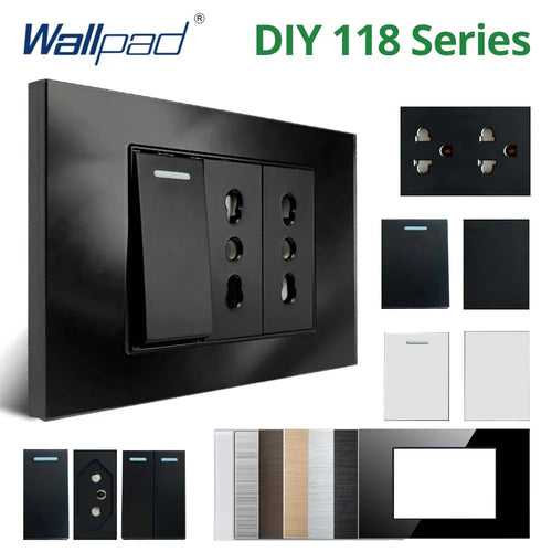 DIY Frame Only Wallpad Glass Aluminum Stainless Steel Panel 1 2 Gang Intermediate Reset Switch Brazil Socket 118*75mm