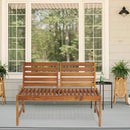 Acacia Wood Outdoor Patio Bench with Adjustable Backrest, 2-Person Park Bench Garden Bench Front Porch Bench