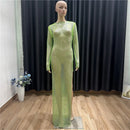 Sexy See Through Rhinestone Club Split Dress Women Crystal Glitter Evening Party Dresses Long Fishnet  Beach Slash Neck Dress