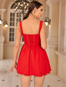 Suninheart Summer Dresses for Women 2023 Red Spaghetti Strap A Line Dress Lovely Elegant Lace Up Party Dress Mini Vacation Dress