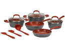 Brinox Red and Gray Aluminum Ceramic Coating Cookware Set, 8 Pieces, Ceramic Life Select