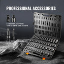 SucceBuy 3/8"&1/2" Drive Impact Socket Set 59 PCS Socket Set SAE 5/16" to 1-1/4" and Metric 6-32mm 6 Point Cr-Mo Alloy Steel Set