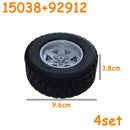 Car Truck Wheels Hub Bricks MOC Technical Tire Wheel Cross Hole Set Motorcycle Tyre & Rim Construction Building Blocks