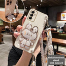 三星Galaxy A14 A21S A20S A22 A23 A24 A25 A31 A42 A32 A33 A34斜挎挂绳电镀手机兔子支架保护套