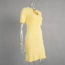 TARUXY Short Sleeve Knitted Long Dress Female Slim Hollow Retro Elegant Sweater Dress 2025 Summer New High Waist Women‘s Dress