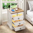Farmhouse Night Stand with Gun Drawer, Bedside Table with Charger Station, LED Nightstand with Human Sensor Light，Customized