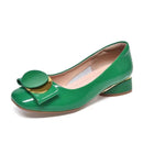 Cresfimix Women Cute Round Toe Green Pu Leather Spring Slip on Square Heel Shoes Lady Classic Black Office & Party Pumps A92e