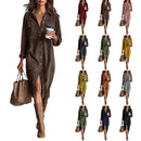 Retro Chic Women Midi Dress Corduroy Fabric Lapel Collar Popular Button Front Loose Fit Long Sleeve Comfy Casual Daily Outfit