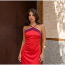  Women Sexy Color Blocking Halter Maxi Dresses Elegant Backless Off shoulder Sleeveless Slim Gowns 2026 New Lady Party Vestidos