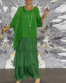 Female Elegant Floral Print Chiffon Boho Long Dress Spring Round Neck Women Pullover Dress Half Bat Sleeve Cake Skirt Dress