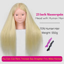 New Female Mannequin Training Doll Head With 70% Real Hair For Hairsyles Hairdressing Cosmetology Dolls Head With Stand Tripod