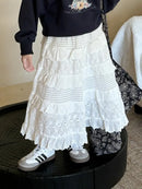 Korean Girls 2024 Navy Blue Cute Rabbit Sweatshirt+ White Lace Cake Skirt Girl 2pcs Cotton Set Fashion Baby Spring Autumn Outfit