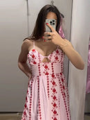 Fashion Women Floral Dress Sleeveless Spaghetti Strap Cinched Waist Slim Female Dress Chic Summer Vacation Clothes 2026 New