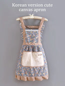 1pc Strap Canvas Floral Apron with Hood, Waterproof Oil-resistant Breathable Workwear WaistApron
