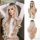 EASIHAIR Light Orange Synthetic Wigs Long Wavy Ombre Natural Hair Wigs with Bangs for Women Cosplay Lolita Wig Heat Resistant