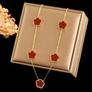 GANEMLY 316L Stainless Steel Golden Plum Blossom Plant Five Leaf Flower Set Necklace Earrings Bracelet Women Clover Jewelry Gift