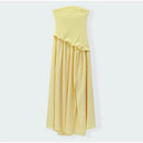 The Aurelian | Butter Yellow Mesh-Spliced Asymmetric Evening Gown