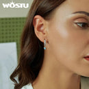 WOSTU 925纯银蓝色心形绿松石耳环 女士闪亮CZ水滴耳坠 耳饰