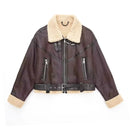 TRAFZA Winter Women's Belted Short Jacket Windbreaker Coat Fashion Retro Warm Thickened Long Sleeve Zipper Mujer Roupa Street