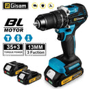Gisam 13毫米 65牛米 无刷电动冲击钻 35+3扭矩电动螺丝刀电锤钻工具 适用于牧田18V电池针脚