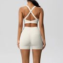 2PCS Sportswear With Pocketed Yoga Set Gym Clothes Yoga Suits For Women Tracksuits Sports Shorts Crossover Bra Gym Leggings