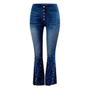 Denim Jeans For Women Plus Size High Waist Jeans Button Tassel Pants Trousers Bell-Bottom Pants Loose Straight Jeans Newjeans
