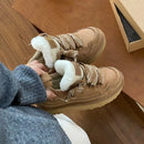 Womens Snow Boots Winter New Retro Round Toe Low-top Lace Up Warm Plush Flat Shoes Fashion Versatile Non Slip Casual Sport Shoes