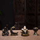 With 30 Incense Waterfall Incense Burner Ceramics Backflow Buddha Censer Backflow Incense Holder Home Office Yoga Teahouse Decor