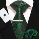 Blue Green Paisley Neck Ties For Men Luxury 8cm Wide Silk Wed Tie Pocket Square Cufflinks Tie clips Set Christmas Gifts For Men