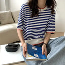 Short Sleeve T-shirts Women Striped Basic Chic Simple All-match Harajuku Retro Cotton O-neck Trendy Loose Leisure Cozy Womens