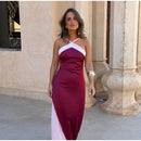  Women Sexy Color Blocking Halter Maxi Dresses Elegant Backless Off shoulder Sleeveless Slim Gowns 2026 New Lady Party Vestidos