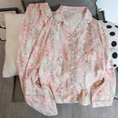 Flower Print Women Autumn Two Piece Pajama Set Long Sleeve V Neck Top & Elastic Waist Pants 2 Pieces Female Sleepwear Nightwear