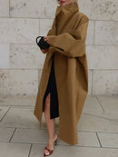 Lady Oversized Long Trench Women Coat Stand Collar Single Breasted Loose Wide Sleeve Casual Coats New Autumn Winter Chic Jackets