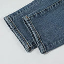 Street Fashion Men Jeans Retro Blue Stretch Skinny Fit Ripped Jeans Men Red Leather Patched Designer Hip Hop Brand Denim Pants
