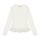 ELFSACK Elegant Slim Fit Long Sleeve T Shirt with Lace Trim Hem, Vintage Palace Style Solid Top for Women