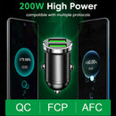 200W Dual Ports Mini USB Car Charger Super Fast Charging Cigarette Socket Lighter 12-24V Aluminum Alloy Phone Charge Adapter