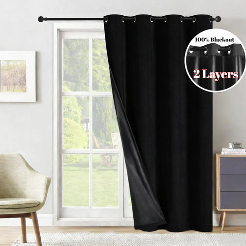 Solid 100% Blackout Curtain for Living Room Grommets Top Thermal Insulated Light Blocking Curtain Drapes for Home Patio Privacy