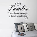 Spanish Familia Quote Wall Decals Donde la vida comienza y el amor nunca termina Vinyl Sticker Home Decoration Mural Wall Decal
