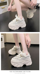 Women Platform Casual Breathable Mesh Shoes 2025 New Summer Chunky Sneakers 8.5CM Wedges Hidden Heels Hollow Leisure Shoes Woman