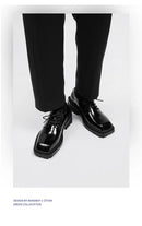 New square head Leather Shoes women Casual Men Formal Dress Thick Bottom Loafers Lace-up Black British Business Work Shoes 44
