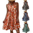 Women Boho Print Mini Dress Summer Elegant Sleeveless V Neck Ruffle A Line Tank Dress Casual Loose Oversize Beach Party Sundress