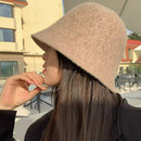 Autumn Winter Wool Bucket Hat Thicken Warm Simple Fashion Dome Wool Caps Panama Hats Bonnet for Women Solid Warm Bucket Hats