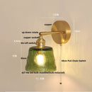 The Verdigris | Green Glass LED Wall Sconce with Pull Chain Switch