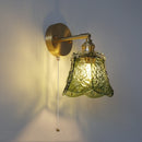 The Verdigris | Green Glass LED Wall Sconce with Pull Chain Switch