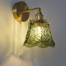 The Verdigris | Green Glass LED Wall Sconce with Pull Chain Switch