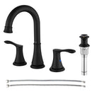 PARLOS 2-Handle 8英寸两孔面盆水龙头带阀门和弹跳式排水组件以及cUPC水龙头软管，哑光黑，Demeter系列，1.5GPM