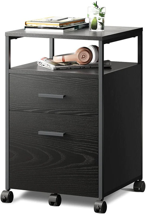 Wood 2 Drawer File Cabinet with Open Storage Shelf  DEVAISE