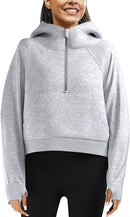 Womens Oversize LuLu Scuba Hoodie Dupes Inner Fleece Half Zip Lemon Pullover Sweatshirts Long Sleeve Tops Pocket Thumb Hole